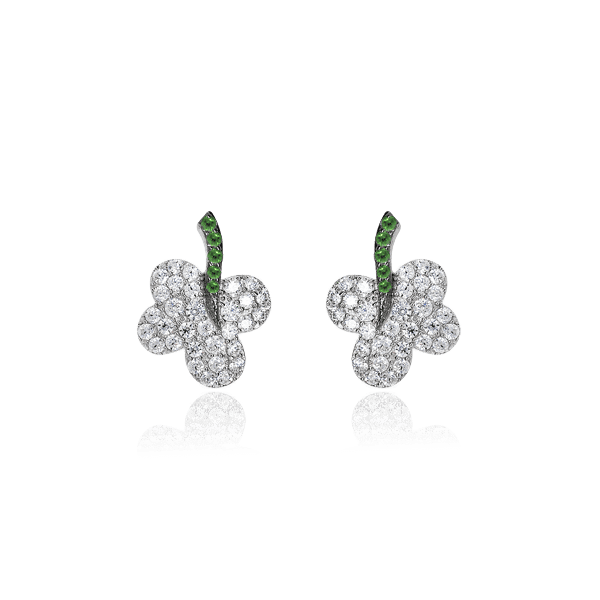 Серьги из белого золота Клевер с бриллиантами 029758 детальное изображение ювелирного изделия Золотые серьги Серьги из белого золота Клевер с бриллиантами 029758 детальное изображение ювелирного изделия Золотые серьги