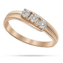 обзорное фото Золотое кольцо с тремя цветочными элементами из белого золота и бриллиантами в их центре 040442  Золотые кольца с бриллиантами