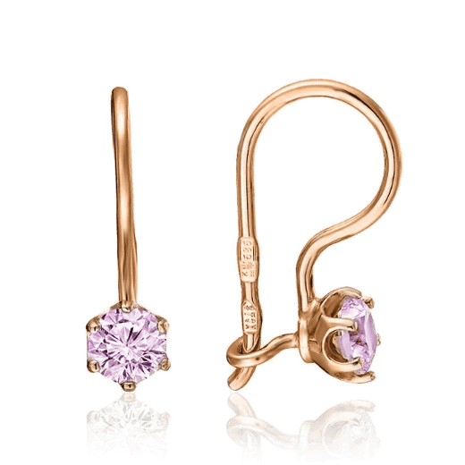 Золотые детские серьги с розовым фианитом 037836 детальное изображение ювелирного изделия Серьги с камнями Золотые детские серьги с розовым фианитом 037836 детальное изображение ювелирного изделия Серьги с камнями