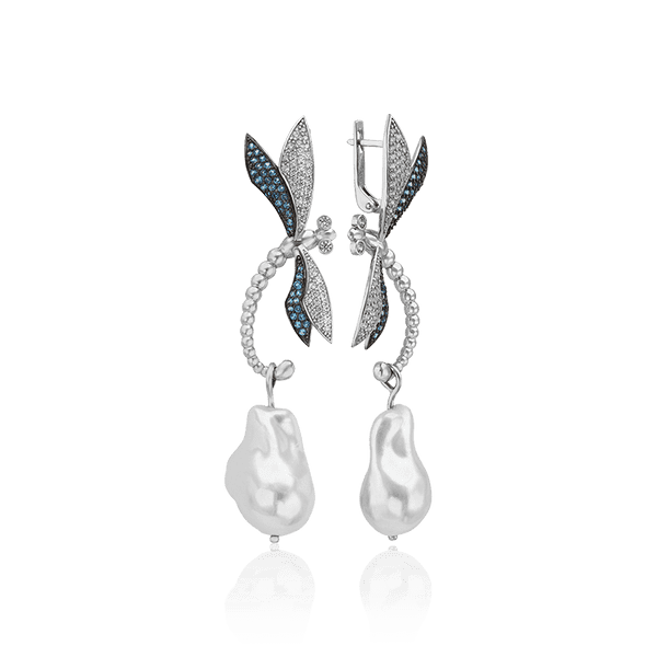 Серебряные серьги с фианитами и барочным жемчугом 034148 детальное изображение ювелирного изделия Серебряные серьги Серебряные серьги с фианитами и барочным жемчугом 034148 детальное изображение ювелирного изделия Серебряные серьги