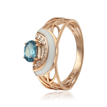 обзорное фото Золотое кольцо с топазом эмалью и фианитами 028640 Золотые кольца с топазом обзорное фото Золотое кольцо с топазом эмалью и фианитами 028640  Золотые кольца с топазом