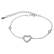 обзорное фото Милый девичий серебряный браслет на руку Heart с белыми фианитами 039727 Серебряные женские браслеты обзорное фото Милый девичий серебряный браслет на руку Heart с белыми фианитами 039727  Серебряные женские браслеты