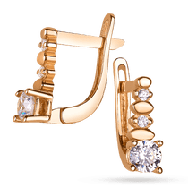 обзорное фото Золотые серьги из красного золота с фианитом 026515 Серьги с камнями обзорное фото Золотые серьги из красного золота с фианитом 026515  Серьги с камнями