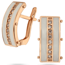 обзорное фото Золотые серьги с эмалью и фианитами 029118 Золотые серьги с эмалью обзорное фото Золотые серьги с эмалью и фианитами 029118  Золотые серьги с эмалью