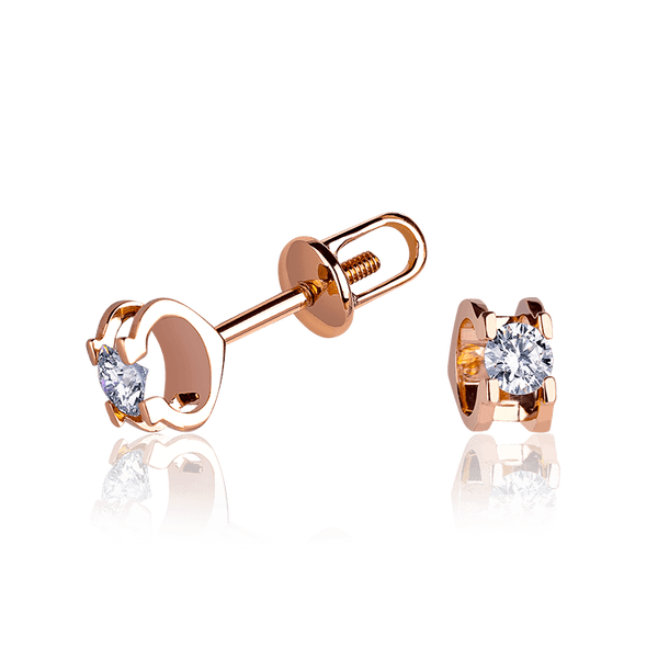 Сережки гвоздики из красного золота с бриллиантом 036558 детальное изображение ювелирного изделия Золотые серьги Сережки гвоздики из красного золота с бриллиантом 036558 детальное изображение ювелирного изделия Золотые серьги