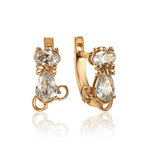 Золотые серьги для девочки Котик с бантиком 033935 детальное изображение ювелирного изделия Золотые серьги Золотые серьги для девочки Котик с бантиком 033935 детальное изображение ювелирного изделия Золотые серьги