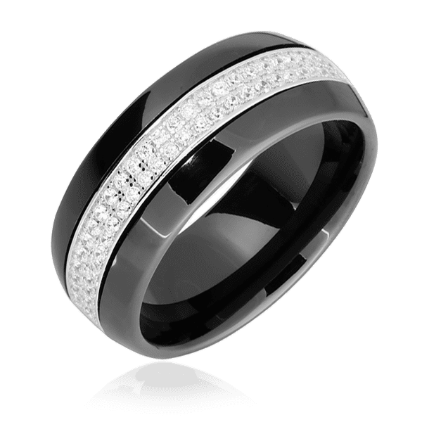 Серебряное кольцо из керамики с фианитами 024836 детальное изображение ювелирного изделия Серебряные кольца с фианитом Серебряное кольцо из керамики с фианитами 024836 детальное изображение ювелирного изделия Серебряные кольца с фианитом