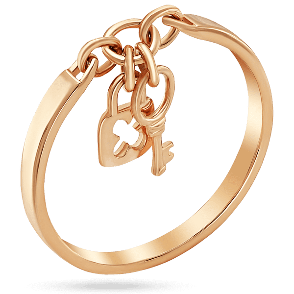 Кольцо с подвесным ключиком и замочком в красном золоте 039211  детальное изображение ювелирного изделия Золотые кольца без вставок Кольцо с подвесным ключиком и замочком в красном золоте 039211  детальное изображение ювелирного изделия Золотые кольца без вставок