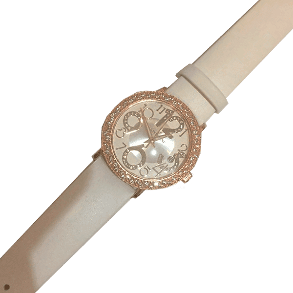 Часы с золотым корпусом с цирконием и кожаным ремешком 036170 детальное изображение ювелирного изделия Женские золотые часы Часы с золотым корпусом с цирконием и кожаным ремешком 036170 детальное изображение ювелирного изделия Женские золотые часы