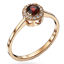 обзорное фото Кольцо с гранатом и фианитами в красном золоте 585 пробы 039966 Золотые кольца с гранатом обзорное фото Кольцо с гранатом и фианитами в красном золоте 585 пробы 039966  Золотые кольца с гранатом
