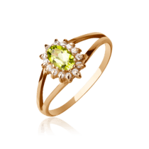 обзорное фото Золотое кольцо с хризолитом 376615  Золотые кольца с хризолитом