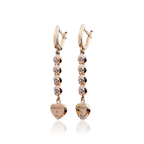 Золотые серьги с сердцами и фианитами 028383 детальное изображение ювелирного изделия Золотые серьги с фианитом