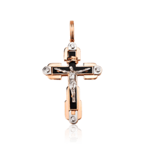 обзорное фото Золотой крестик с эмалью Распятие 029556  Золотые крестики православные