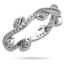 обзорное фото Серебряное кольцо с листочками и дорожкой фианитов 040199  Серебряные кольца с фианитом