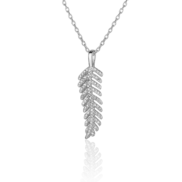 Серебряное колье Пальмовая веть с фианитами 027440 детальное изображение ювелирного изделия Серебряные колье Серебряное колье Пальмовая веть с фианитами 027440 детальное изображение ювелирного изделия Серебряные колье