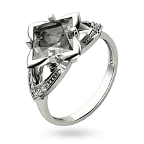 обзорное фото Роскошное серебряное кольцо с квадратным фианитом в цветочном обрамлении 040898  Серебряные кольца со вставками