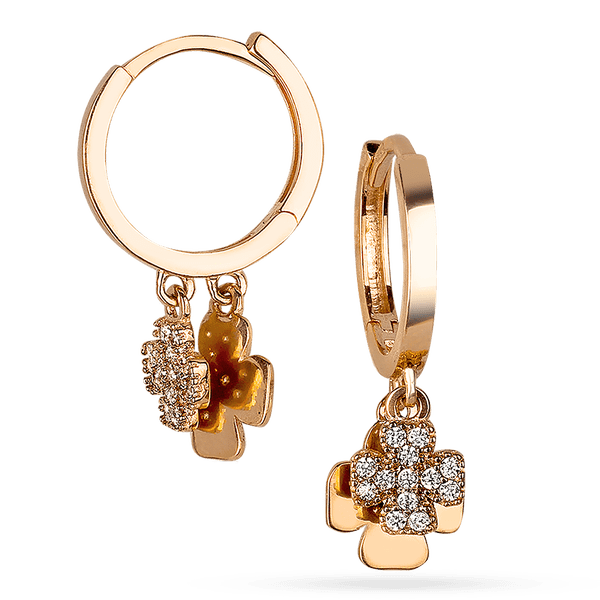 Золотые серьги конго с фианитами в красном золоте Клевер на счастье 030688 детальное изображение ювелирного изделия Золотые серьги кольца (конго)  Золотые серьги конго с фианитами в красном золоте Клевер на счастье 030688 детальное изображение ювелирного изделия Золотые серьги кольца (конго)
