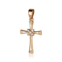 обзорное фото Золотой крестик с бриллиантами s31009 Декоративные золотые крестики обзорное фото Золотой крестик с бриллиантами s31009  Декоративные золотые крестики