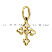 обзорное фото Золотой крестик с цирконием 421957 Золотые крестики обзорное фото Золотой крестик с цирконием 421957  Золотые крестики