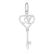 обзорное фото Серебряный кулон-ключ с буквой "А" с фианитами 024769  Серебряные подвески буквы