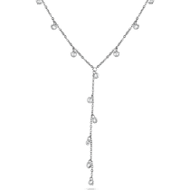 обзорное фото Нежное серебряное колье с белыми подвесными фианитами и дополнительной цепочкой 039819 Серебряные колье обзорное фото Нежное серебряное колье с белыми подвесными фианитами и дополнительной цепочкой 039819  Серебряные колье