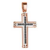 обзорное фото Золотой объемный крест с черными фианитами, 585 проба золота 037967 Декоративные золотые крестики обзорное фото Золотой объемный крест с черными фианитами, 585 проба золота 037967  Декоративные золотые крестики