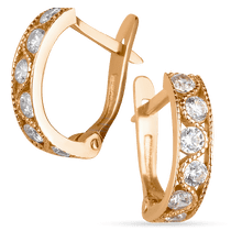 обзорное фото Золотые серьги дорожки на английском замке с фианитом 035837  Серьги с камнями