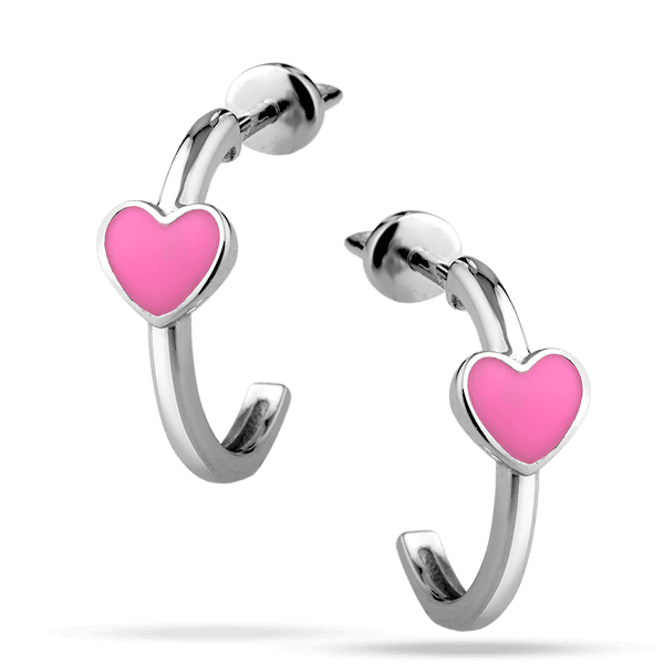 Серьги-пуссеты в белом золоте с эмалью в форме сердца 040001 детальное изображение ювелирного изделия Золотые серьги с эмалью Серьги-пуссеты в белом золоте с эмалью в форме сердца 040001 детальное изображение ювелирного изделия Золотые серьги с эмалью