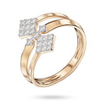 обзорное фото Широкое кольцо с квадратными вставками, инкрустированными фианитами в красном золоте 041124  Золотые кольца с фианитом