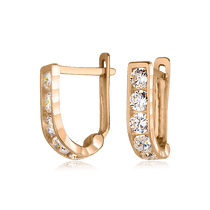 обзорное фото Золотые серьги с фианитами 030358 Серьги с камнями обзорное фото Золотые серьги с фианитами 030358  Серьги с камнями