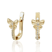обзорное фото Золотые серьги детские Бантики с фианитами 033779  Золотые серьги