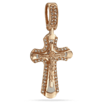 обзорное фото Золотой крестик с фианитами Распятие 031570  Золотые подвески