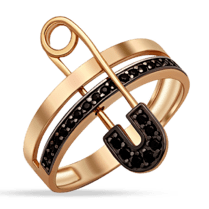 обзорное фото Золотое кольцо с булавкой и черными фианитами 038815  Золотые кольца с фианитом