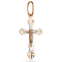 обзорное фото Утонченный крестик с гравировкой в белом и красном золоте 039499 Золотые крестики православные обзорное фото Утонченный крестик с гравировкой в белом и красном золоте 039499  Золотые крестики православные