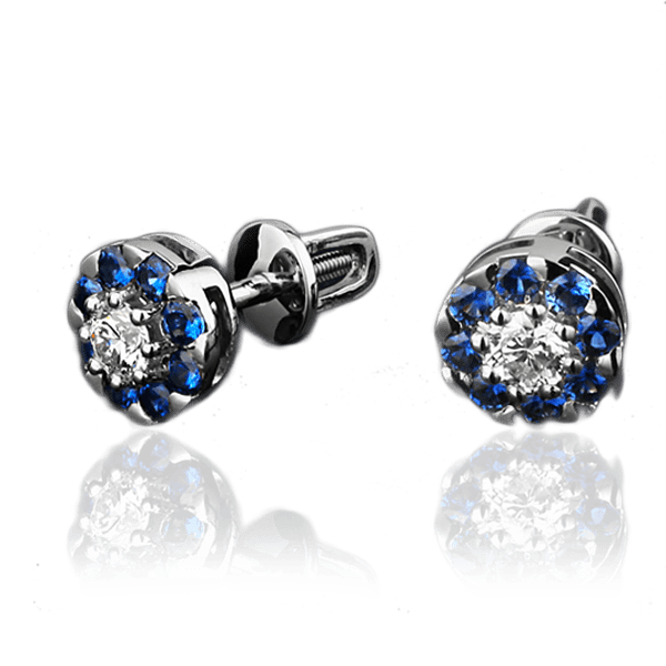 Серьги с бриллиантами и сапфирами  023139 Серьги с бриллиантами и сапфирами  023139