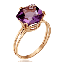 обзорное фото Золотое кольцо с аметистом "Валенсия" 038069  Золотые кольца с аметистом