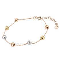 обзорное фото Браслет якорного плетения с шариками из белого, красного и лимонного золота без вставок 040860  Золотые браслеты без камней