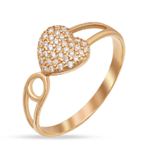 обзорное фото Золотое кольцо сердечко с фианитом 038814   Золотые кольца с фианитом