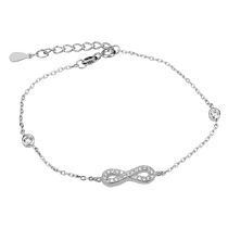 обзорное фото Женский браслет Бесконечность с белыми фианитами в серебре 925 пробы 039685 Серебряные женские браслеты обзорное фото Женский браслет Бесконечность с белыми фианитами в серебре 925 пробы 039685  Серебряные женские браслеты