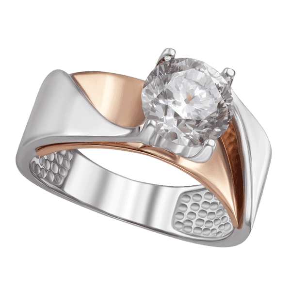 Комбінована каблучка з камінчиком фіаніт 040266 детальне зображення ювелірного виробу Комбінована каблучка з камінчиком фіаніт 040266 детальне зображення ювелірного виробу