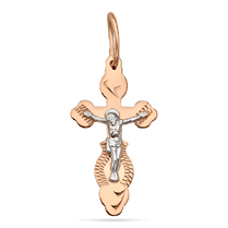 обзорное фото Крестик с Распятием из красного и белого золота 028775 Золотые крестики православные обзорное фото Крестик с Распятием из красного и белого золота 028775  Золотые крестики православные