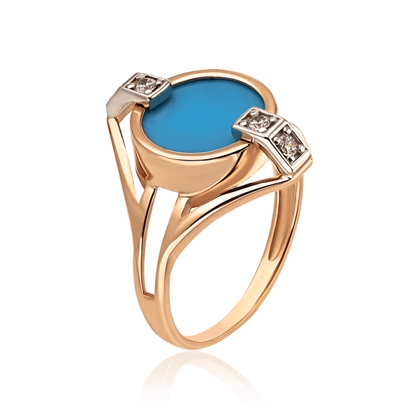 Молодежное золотое кольцо с бирюзой и фианитами 035257 детальное изображение ювелирного изделия Золотые кольца Молодежное золотое кольцо с бирюзой и фианитами 035257 детальное изображение ювелирного изделия Золотые кольца