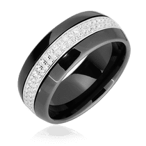 обзорное фото Серебряное кольцо из керамики с фианитами 024836 Серебряные кольца с фианитом обзорное фото Серебряное кольцо из керамики с фианитами 024836  Серебряные кольца с фианитом