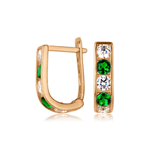 обзорное фото Золотые детские серьги дорожки с зелёными фианитами 025441  Серьги с камнями