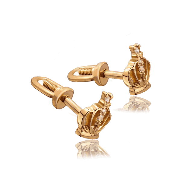 Золотые серьги-гвоздики Корона с фианитом 031180 детальное изображение ювелирного изделия Золотые серьги гвоздики Золотые серьги-гвоздики Корона с фианитом 031180 детальное изображение ювелирного изделия Золотые серьги гвоздики