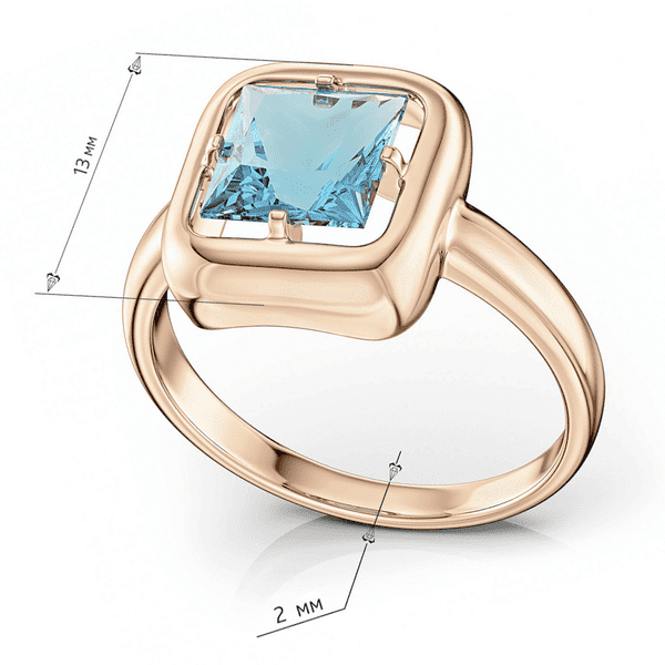 Изысканное кольцо в красном золоте 585 пробы с топазом огранки принцесса купить Изысканное кольцо в красном золоте 585 пробы с топазом огранки принцесса купить