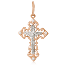 обзорное фото Золотой кулон с цирконием 023697  Золотые крестики православные