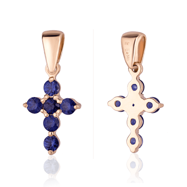 Крестик в красном золоте с сапфирами 026359 детальное изображение ювелирного изделия Декоративные золотые крестики Крестик в красном золоте с сапфирами 026359 детальное изображение ювелирного изделия Декоративные золотые крестики