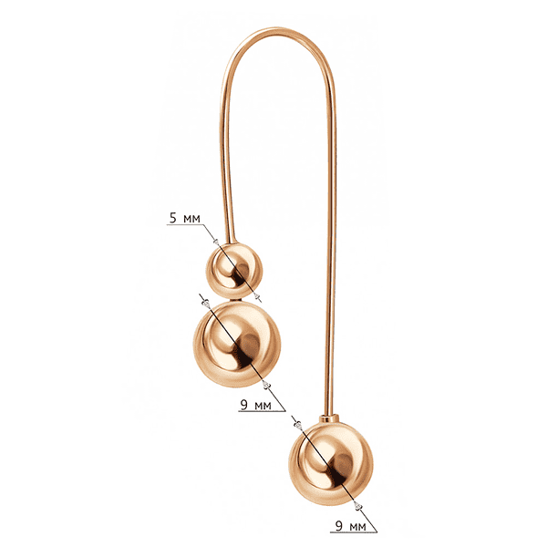 Золотые серьги-протяжки с тремя гладкими зеркальными шариками разного размера