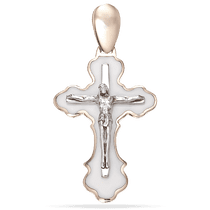 обзорное фото Золотой крестик с эмалью Спаси и Сохрани 028804 Золотые крестики обзорное фото Золотой крестик с эмалью Спаси и Сохрани 028804  Золотые крестики